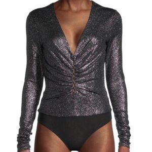 Scripted Metallic Silver/Black Bodysuit Size Small